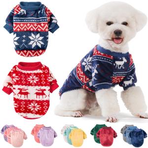 FabriCastle Christmas Dog Sweater, 2-Pack Dog Clothes, Ultra Soft and Warm Pet Jackets for Small Dogs & Cats, Winter Pet Apparel Costumes, Puppy Outfits (Red,Blue, Large)