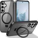 CHAOFEnG Magnetic Compatible with Samsung Galaxy S25 & S24 Case with Stand [Military Grade Drop][Compatible with Magnet] Ring Holder Translucent Slim Hard Back Soft Edge, Black