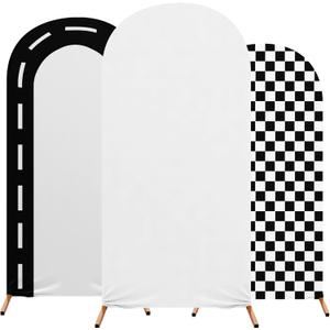 Fast Party Arch Backdrop Cover Set of 3 Racing Theme Arch Covers Spandex Stretch Backdrop Stand 4ft, 5ft, 6ft for Wedding Birthday Banquet Ceremony Decoration(Black)