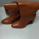 Wetkiss Brown Boots for Women Knee High Boots Women Chunky Heel Tall Slip On Block Heeled Boot High Heel Pu Leather Boot Size 9