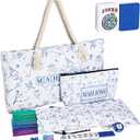 American Mahjong Game Set, 166 Blue Tiles (1.2”), 4 All-in-One Color Rack/Pushers & Drawstring Bag, Complete Mahjong Sets with Blue Printed Carrying Bag and Mahjong Tile Set Accessories