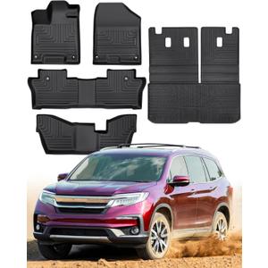 All Weather Floor Mats for Honda Pilot 2016-2022 (Only for 8 Seater), Front 2nd 3 Row Backseat Floor Liners & Trunk Mats Custom Fit for LE/EX/EXL/Touring, Heavy Duty Car Black Accessories