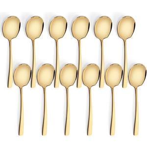 Serving Spoons Set Stainless Steel 9.14 Inch Serving Utensils for Buffet Catering Dishwasher Safe (12-Pieces, Gold)