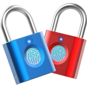 Smart Padlock Locker Lock: 2-Pack Blue & Red - Mini Fingerprint Padlock eLinkSmart Gym Lock with Colourful Metal 20 Fingerprints Keyless fits School Bag Luggage Toolbox Gym Locker