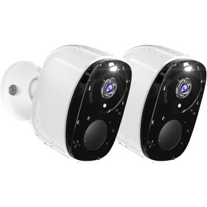 2PC Security Camera Wireless Outdoor, 2K Surveillance Indoor Home Camera, Battery Powered WiFi Camera for Home Security with Color Night Vision, AI Detection, 2-Way Audio, IP65, SD/Cloud, Works Alexa