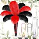 Yuxung 6 Sets Wedding Table Centerpiece Accessories Including 159 Pieces Natural Ostrich Feather Bulk Plastic Vases and Beads Necklaces for Wedding Home Party Centerpiece Supplies(Black, Red)