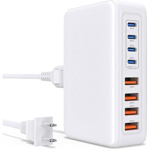 Essri 8-Port USB C Charging Station,65W GaN USB C Charger Block,PD 3.0 Desktop Charger, Power Strip Adapter Compatible with iPhone 17/16/15/14,MacBook Air/Pro,DELL, iPad Pro,Galaxy and More,White