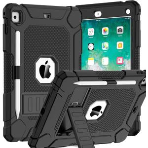 BMOUO Case for iPad 6th 5th Generation (iPad 9.7 inch, 2018/2017), Shockproof Protective iPad 9.7 Case with Built-in Stand/Pencil Holder for iPad 6th/5th Gen, Air 2, Black