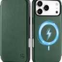 SHIELDON Genuine Leather Slim Case Wallet Compatible with iPhone 17 Pro Max 6.9-inch 5G 2025 | Wireless Charging | RFID Blocking Credit Card Holder | Magnetic | Shockproof Phone Cover | Evergreen