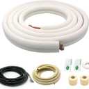 16FT Mini Split Line Set 1/4*3/8 OD HVAC Copper Tube Pipe Extension,3/8 Thickened PE Insulation Coil Air Conditioner Twin Copper Line Heating Equipment Hose with Flared Nuts (16FT (1/4+3/8) with wire)