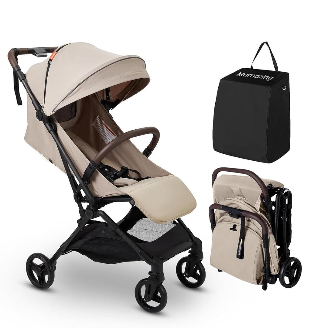 MAMAZING Ultra Air Lightweight Baby Travel Stroller with Carbon Fiber Frame, Compact & Airplane-Friendly, One-Handed Fold, 11.6 lbs, Perfect for Toddlers, Simply Taupe