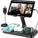6 in 1 Charging Station for Apple Multiple Devices, Wireless Charging Station with Clock & 7 RGB Light, Foldable Wired Chargers for Multiple Devices for iPhone 17/16/15, iPad, Apple Watch, AirPods