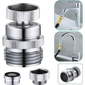 Faucet to Garden Hose Adapter,Brass 3/4-Inch Garden Hose Adapter with Aerator, 360-degree Swivel for Kitchen And Bathroom,Chrome