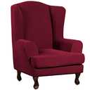 Turquoize Wingback Chair Covers 2 Piece Wing Chair Slipcover Stretch Slipcovers for Wingback Chairs Wing Chair Cover Spandex Jacquard Fabric with Elastic Bottom Non-Slip Furniture Cover, Burgundy