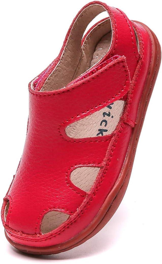 DADAWEN Boy's Girl's Leather Soft Closed Toe Outdoor Beach Summer Sport Sandals Water Shoes (Toddler/Little Kid/Big Kid) (Red) 8.6