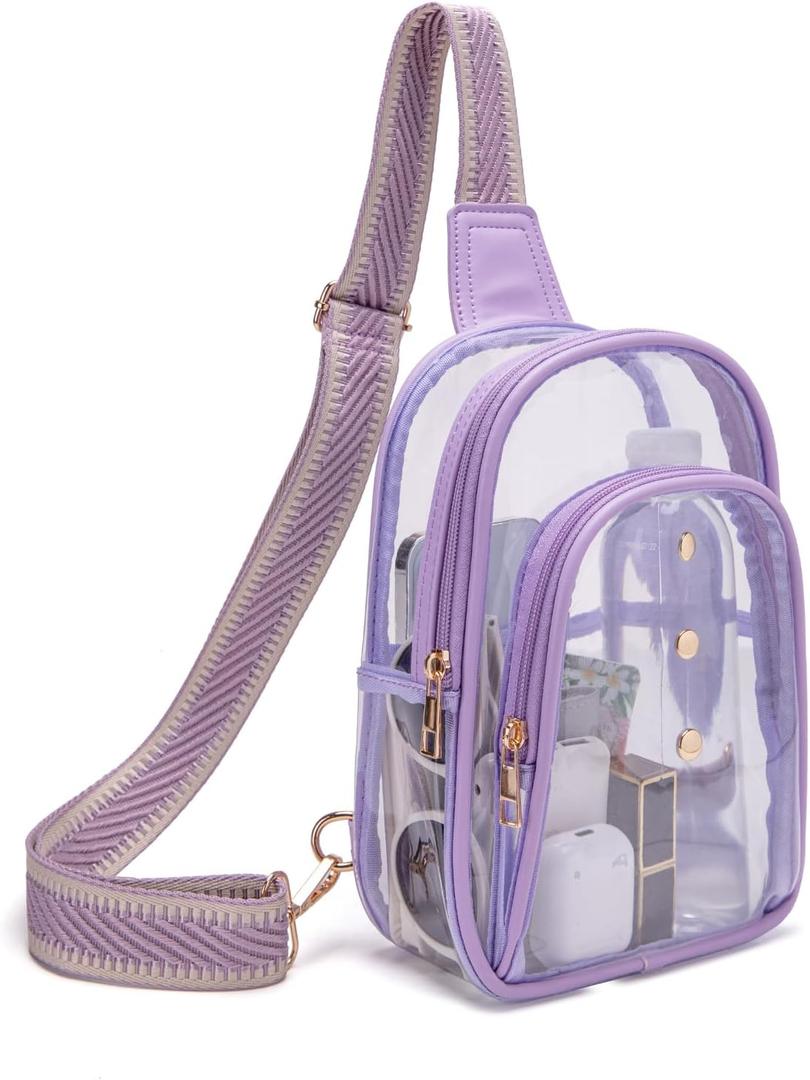 Clear Sling Bag for Stadium Events, Crossbody Bag for Women - Stadium Approved (Purple)