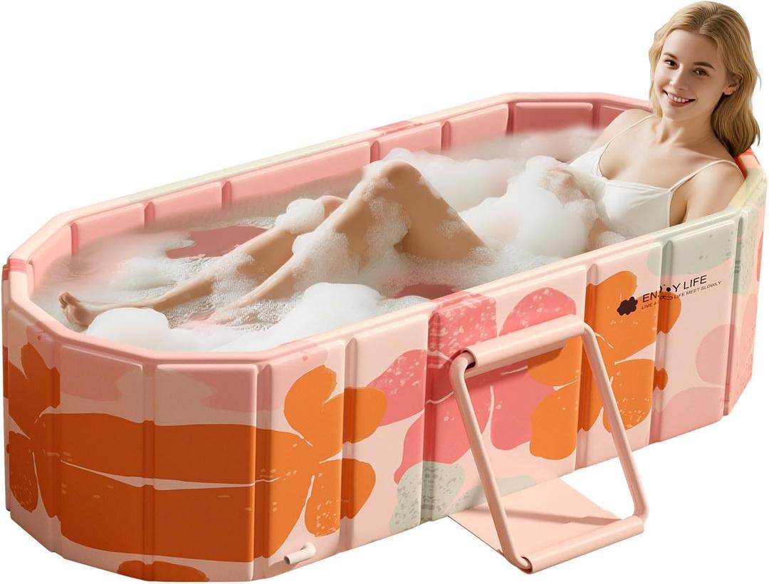 Portable Foldable Bathtub, Freestanding Bathtub No Installation, Bathroom SPA Soaking Bath Tub, Shower Stall Collapsible Hot & Ice Bath for Indoor Outdoor (Pink, 47.2"L x 21.6"W x 19.6"H)