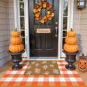 OJIA 2PCS Fall Door Mat Combo Set Halloween Doormat, 3'x5' Orange & White Buffalo Plaid Outdoor Rug and Polyester Welcome Mat Porch Decor Layered Doormat, Autumn Outdoor Door Mats Outside Entrance