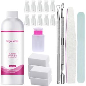 Acetone Gel Nail Polish Remover Kit Nail Tools Set 120ml Soak Soaking Off DIpping Powder Acrylic Nails Poly Hard Builder Gel Remover Acrylic Powders Manicure Pedicure Removal For Home Salon Use