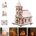 NUOBESTY Christmas Scene House Light Up Mini Wood Houses Village Collections Luminous Figurines Tabletop Ornaments for Xmas Decoration
