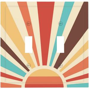 Colorful Sunrise Abstract Sunset Vintage Orange Sun 2 Gang Light Switch Cover Double Toggle Wall Plate Decorative Switchplate Electrical Faceplate Bathroom Kitchen Home Decor