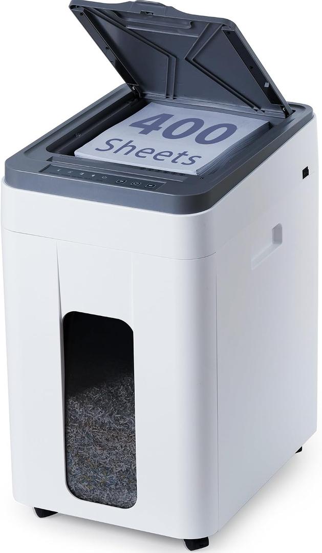 Heavy Duty Paper Shredder: 400-Sheet Auto Feed P5 Micro-Cut Document Credit Card Shredding with Jam-Proof Design for Home Office Business School