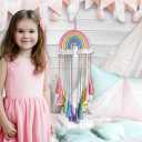 Rainbow Macrame Wall Hanging - Hand-Woven Cotton Tassel Tapestry Decor for Baby Room, Nursery, and Home Decor (Pink Rainbow)