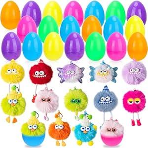 12 Pack Prefilled Easter Eggs With Toys, Monster Plush Keychains for Kids, Non Candy Easter Basket Stuffers, Egg Hunt Party Favors, Classroom Prizes, Goodie Bag Fillers