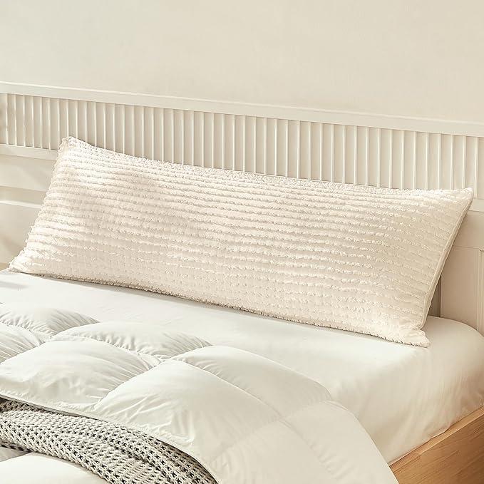 WARMDERN Beige Pillow Covers Body Pillow Cover Soft Microfiber Pillow Cases Set of 1 Boho Textured Pillowcase with Envelope Closure(Beige, Body-1 20x54 Inches)