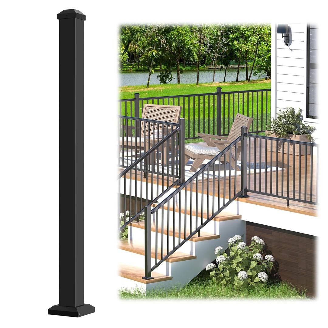 Egadis 2.56 in. x 2.56 in. x 39 in. Porch and Deck Railing Post with Screws, Aluminum Railing Post, Textured Outdoor AAMA 2604 Powder-Coat Finish Stair Post for Decks, Porches & Balconies (1 Post)
