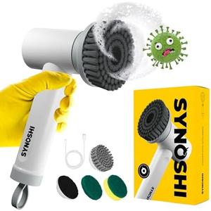 SYNOSHI Electric Spin Scrubber, Power Cleaning Brush with 3 Heads, Cordless Waterproof Shower Scrubber with Dual Speed, Perfect for Cleaning Bathroom, Tile, Cars, Floor. Electric Scrub Brush for tub