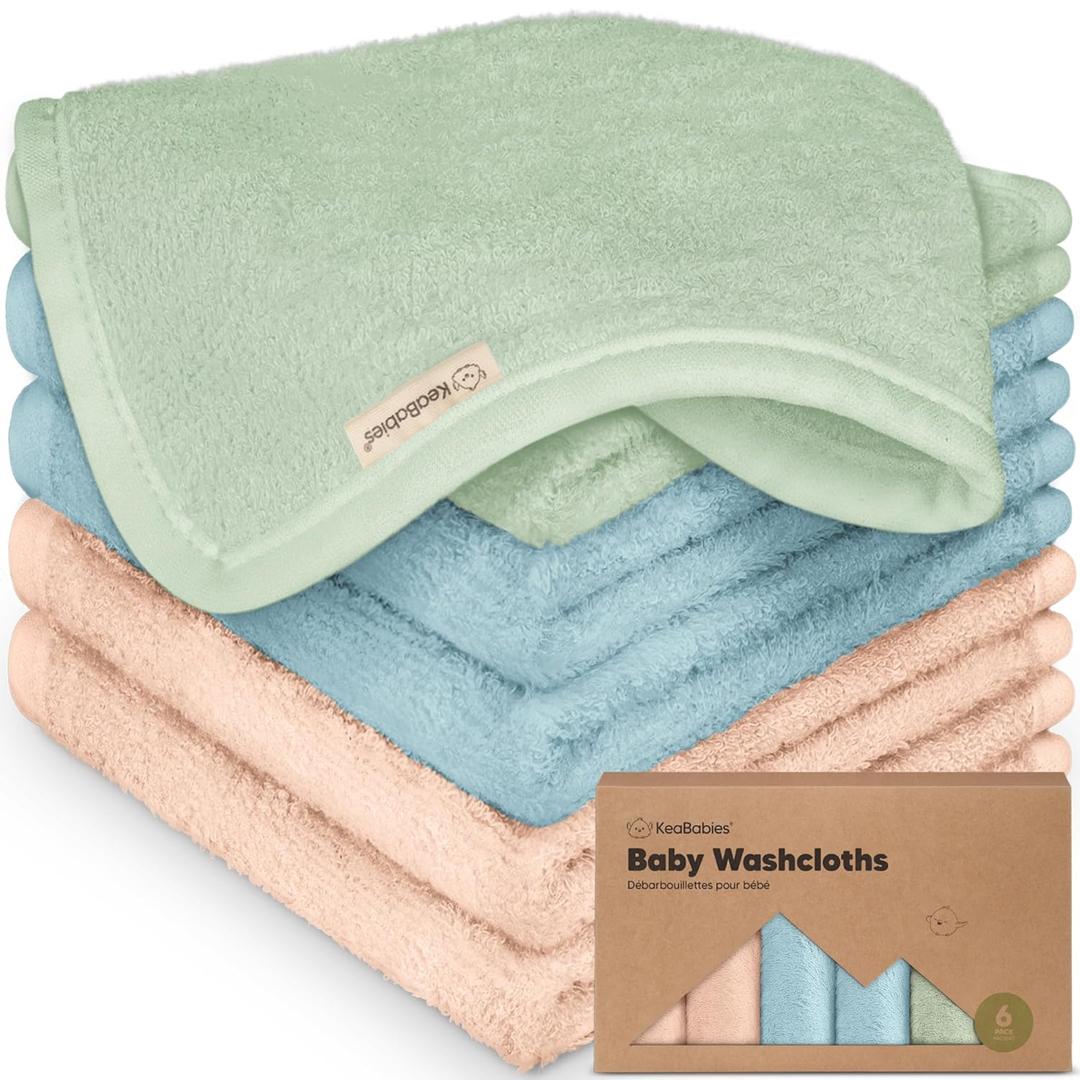 6-Pack Baby Washcloths - Soft Absorbent Viscose from Bamboo Wash Cloths for Babies, Kids, Toddlers, Infant, Newborn Bath Towels, Gentle on Sensitive Skin, 10x10 Reusable Face Towels (Mellow)
