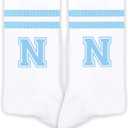 Blue And White-Striped Letter Socks, Sports Socks For Men, Blue Team socks, Friends And Family, Birthday Gift.(N)
