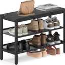 VASAGLE 3 Tier Shoe Rack Bench, One Piece Shelves, Shoe Storage Organizer with Raised Edges, Industrial Style, Easy Assembly, 11 x 29.5 x 19.7 Inches, Charcoal Gray and Matte Black ULSB070BA01S