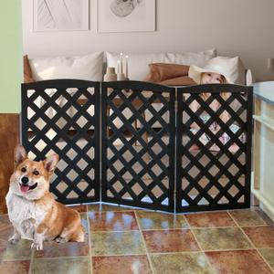 ZJSF Foldable Indoor Dog Gate for House Freestanding Folding Dog Gates Indoor Wood Pet Gates Dog Fence for Stairs Puppy Gates for Hallways Black, 32 "Height 3 Panels (3 Panels 60''W x 32''H)