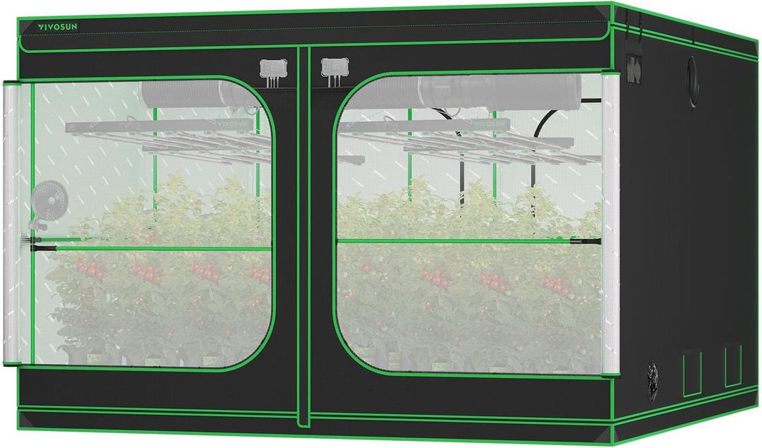 VIVOSUN P108 120"120"80" PRO Grow Tent 10x10 ft, with Thick 1 inch Poles, Strengthened High Reflective Mylar Oxford Fabric, Extra Hanging Bars & High CFM Kit for Hydroponics Indoor Plant
