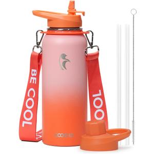 Coolflask Insulated Water Bottle with Straw, 40 oz Metal Water Flask with Straw & Spout Lids, Stainless Steel Double Wall Vacuum, Keep Cold 48h Hot 24h, Leak Proof & Non-BPA, Sunny Orange