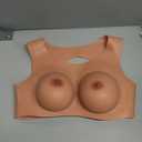 Silicone Breastplate B-G Cup Fake breasts forms Fake boobs Low neckline Back cutout For Crossdresser Drag Cosplay (Tan)