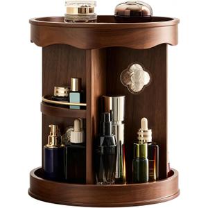 360° Rotating Walnut Wood Makeup Organizer, 11.2" Cosmetic Caddy