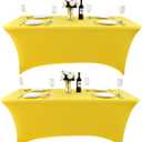 2-Pack 6ft Spandex Table Covers for Rectangle Standard Folding Tables - Wrinkle Resistant Stretch Tablecloths - Ultimate Fitted Table Protector for Parties, Trade Shows, Banquet