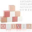 Kigley 8 Pcs Custom Wooden Name Sign 8 Letter Blocks and 78 Wooden Letter Name Wooden Cubes Wooden Blocks for Montessori Shower Name Alphabet Wood Signs(Pink)