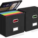 Oterri 2 Pack File Organizer Boxes with Lids, File Box with Mesh Pockets, Document Organizer Box for File Folders Letter Size, Zippers Filing Box for Home, Office, School (Black, Without Folders)