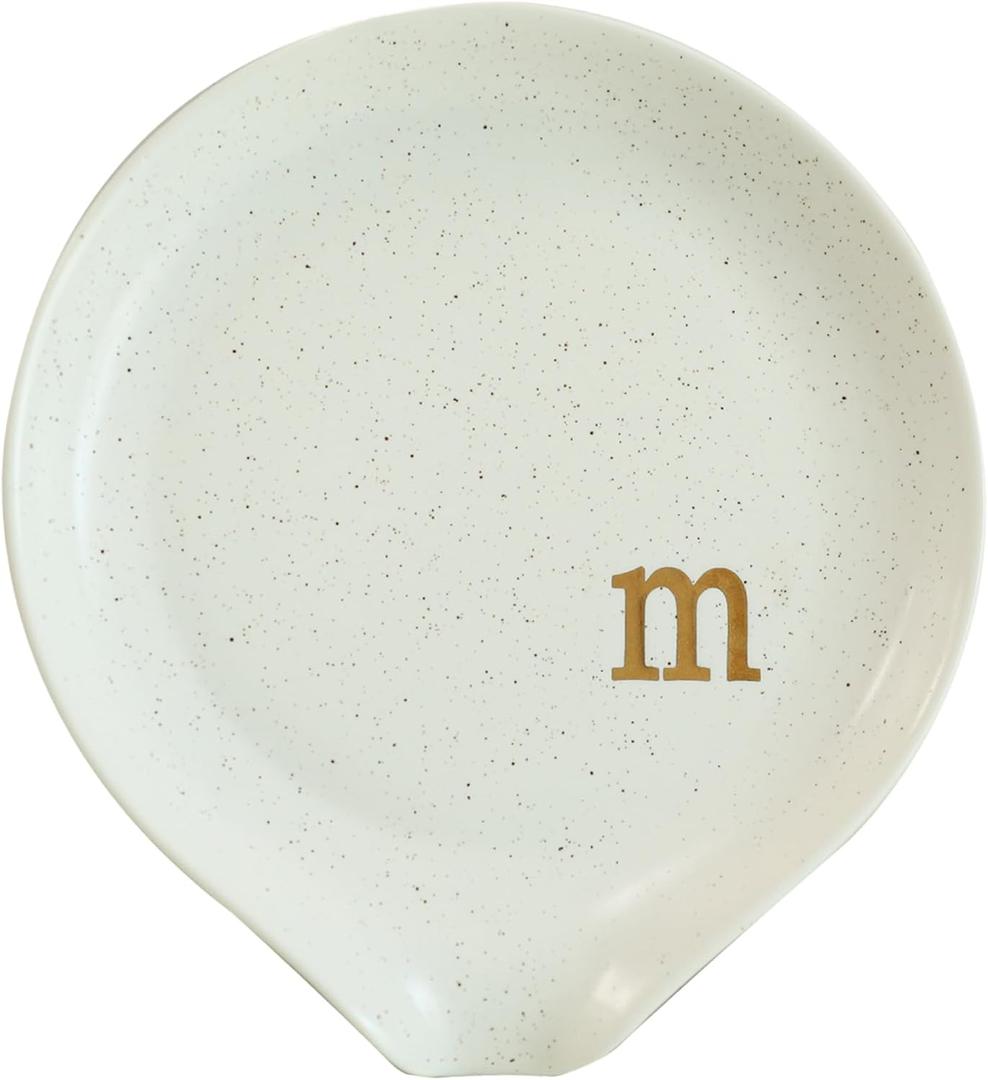 COLLECTIVE HOME - Large Ceramic Spoon Rest, Monogram Ceramic Spoon Holder, 5 Inches Spoon Holder for Stove, Coffee Bar, and Kitchen, Ideal for Large Spoons and Soup Spoons (Gold-M)