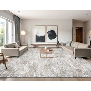 Art&Tuft Washable Rugs 8x10 - Stain Resistant 8x10 Rugs for Living Room, Non Slip Backing Abstract Printed Area Rugs for Bedroom, Folable Machine Washable Area Rug (8'x10', Brown/Grey)