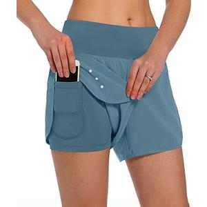 Ksmien Women's 2 in 1 Running Shorts - Lightweight Athletic Workout Gym Yoga Shorts Liner with Phone Pockets Medium