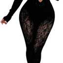 Black Lace Jumpsuits for Women Sexy, Long Sleeve, Cutout Design, Bodycon Fit (Large)