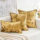 Premium Series, Crushed Velvet Throw Pillow Covers, Luxury Thick Cushion Cases for Home Decor, Gold, 18x18 Inch, Covers Only