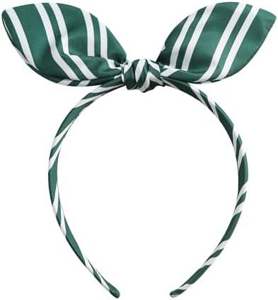 JiaDuo Knotted Bow Headband for Women Wizard Costume Striped Headwear Halloween Party Trip Witch Cosplay Hair Accessories Green