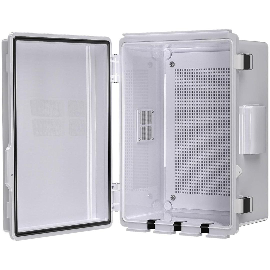 Electrical Junction Box, Ventilated Design, Cable Grommets, Indoor/Outdoor Use with Mounting Panel & Hinged Cover. Waterproof IP 65. (Grey Cover, 11.8"x7.9"x5.1")