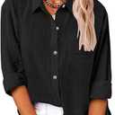 Women's Cotton Work Button Down Shirts Basic Long Sleeve Office V Neck Shirt Casual Business Blouses Tops, Small